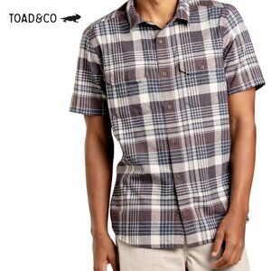 TOAD & CO Hookline Short Sleeve Shirt Plaid Shirt brown beige navy size m